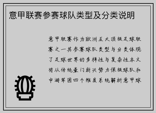 意甲联赛参赛球队类型及分类说明